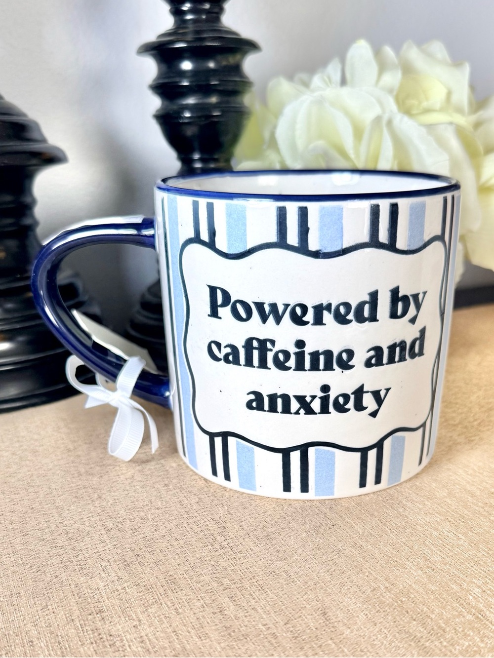 New POWERED BY CAFFEINE AND ANXIETY Ceramic Mug
